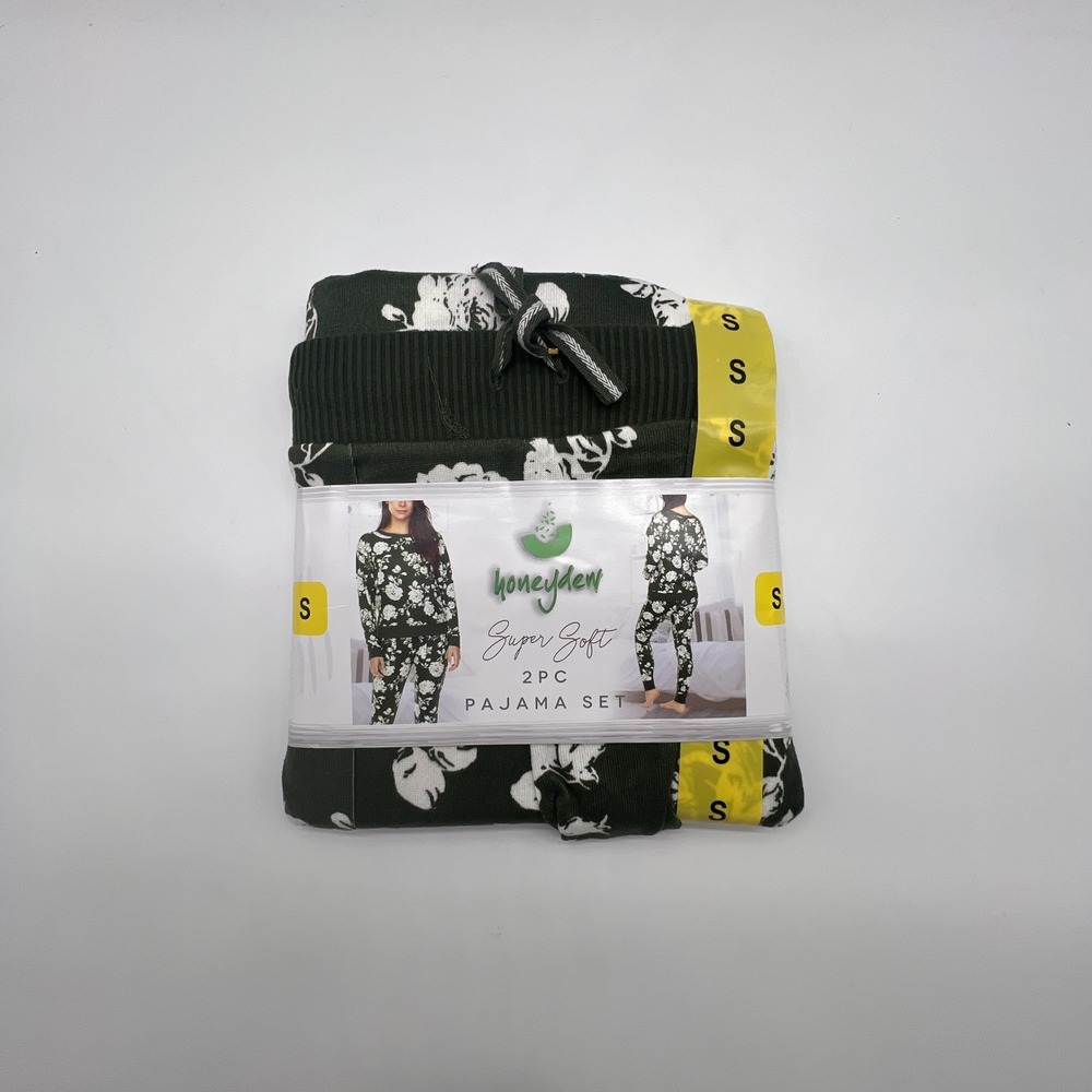 Honeydew Super Soft 2PC Pajama Set Olive Floral Green White Small 1634087 NEW
